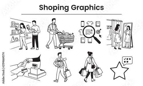 Modern Retail Shopping People and E-Commerce Search Characters - Retail Consumer Vector Set