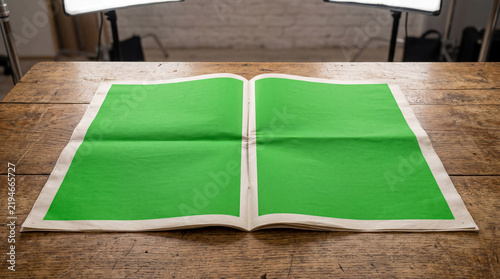 Wide Angle Newspaper Mockup With Green Screen For Media Replacement