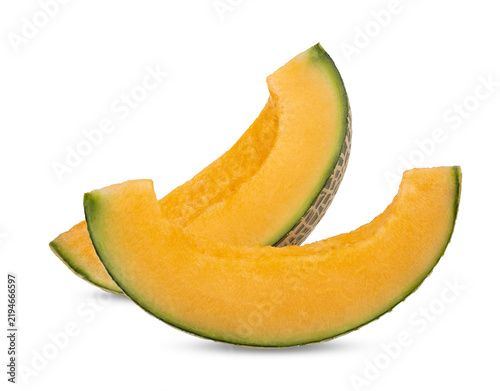 slice of japanese melons, orange melon or cantaloupe melon isolated on transparent png