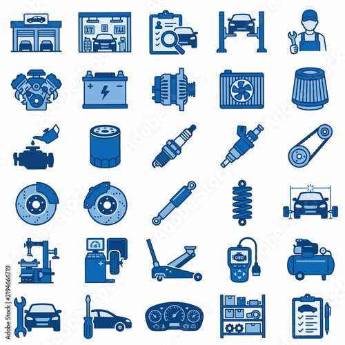 Automotive Workshop and Maintenance Vector Icon Collection