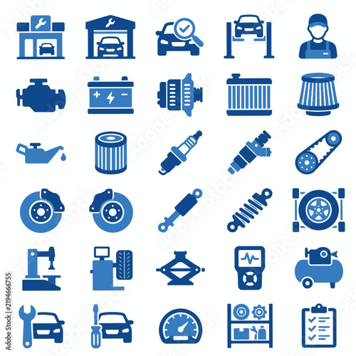 Auto Mechanic Tools and Automotive Service Icons