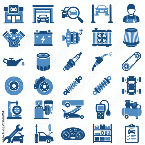 Auto Repair and Car Service Minimalist Vector Icons