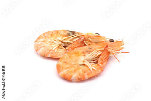 Фотография Boiled shrimp have an orange color in this natural food imagery against a white background