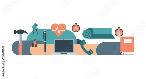 Work-Life Balance Concept Illustration with Business, Wellness, and Lifestyle Icons