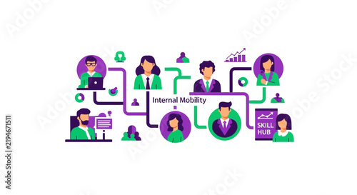 Corporate Internal Mobility and Skill Hub Flat Vector Illustration for Employee Career Path and Talent Management