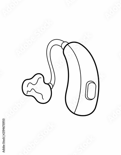 Black and White Hearing Aid Coloring Page, Hearing Device Outline Illustration for Healthcare, Accessibility, Education and Printable Coloring Book