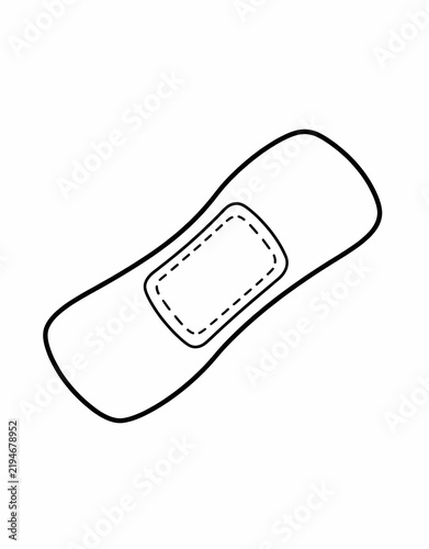 Black and White Adhesive Bandage Coloring Page, First Aid Plaster Outline Illustration for Healthcare, Wound Care, Education and Printable Coloring Book
