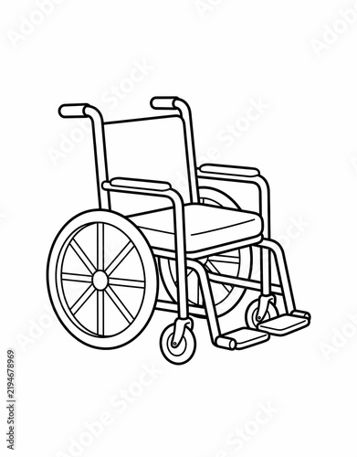 Black and White Wheelchair Coloring Page, Accessibility and Mobility Aid Outline Illustration for Educational and Printable Coloring Book