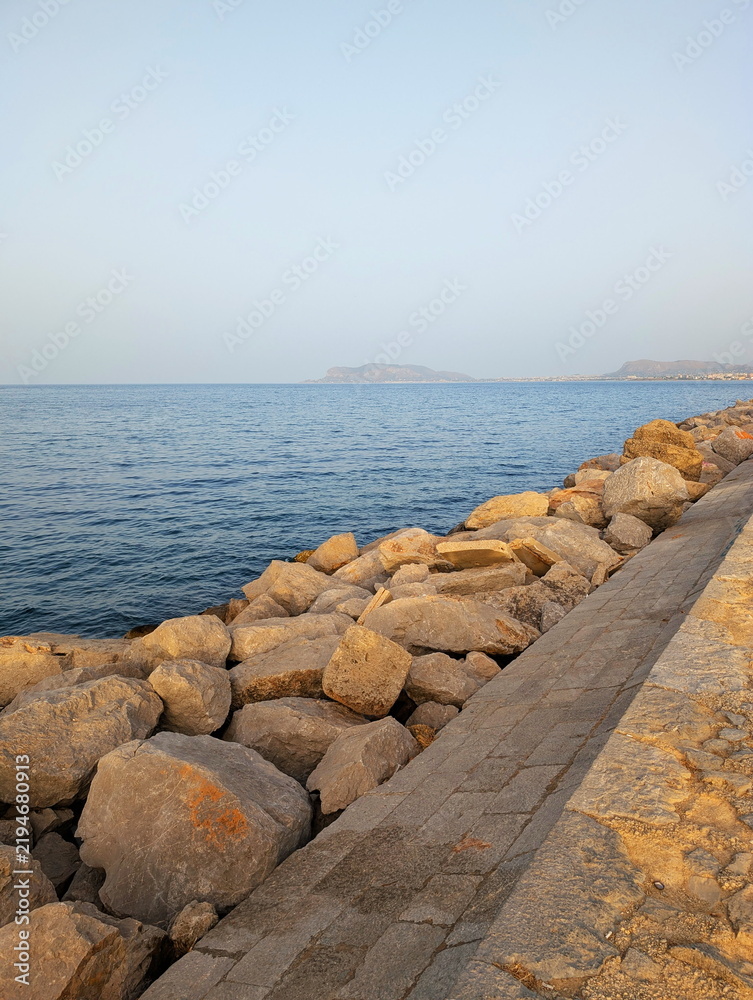 Fototapeta premium Palermo Seascape Coastal Rocks Walkway Mediterranean