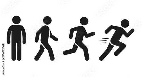 Картината върху платно Stick figure silhouettes demonstrate progressive running motion on a white backg