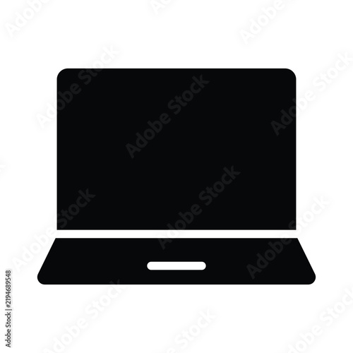 Solid Black Laptop Icon on White Background for Digital Design Projects