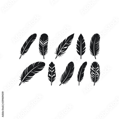 Feather Silhouette Vector Icon Set Bird Quill Tribal Graphic Design