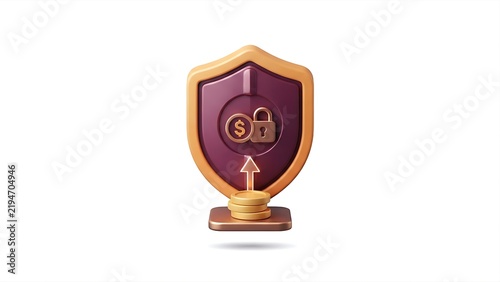 Financial Security Shield with Coins and Lock 3D Isometric Icon Isolated on White Background