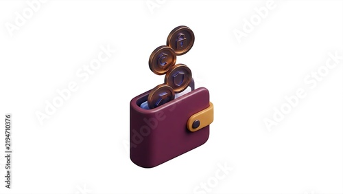 Secure Digital Wallet with Bronze Crypto Coins 3D Isometric Icon Isolated on White Background