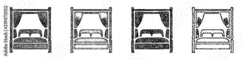 Bild auf Leinwand Sketch canopy bed icon design set