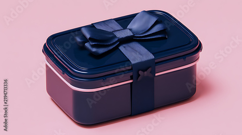 cute bento box with ribbon and bow in a dark blue