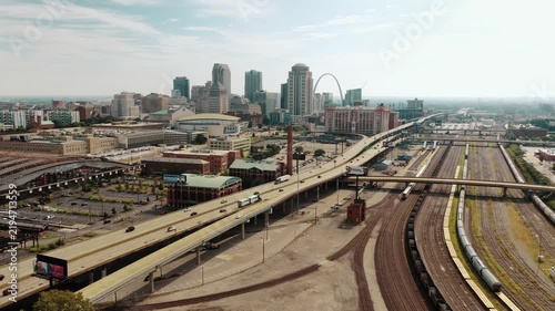 Aerial View of Downtown St. Louis with Union Station Ferris Wheel and Gateway Arch