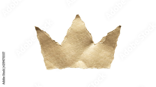 Crown shaped brown paper cutout isolated on a clean transparent background.