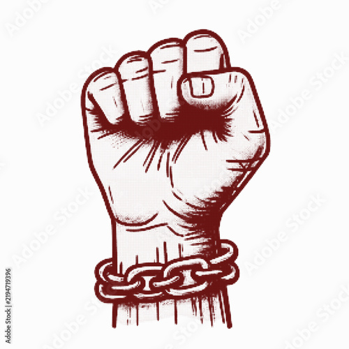 Raised fist with broken metal chains icon