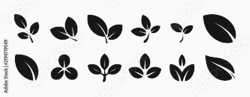 Set of black leaf icons for nature and ecology design