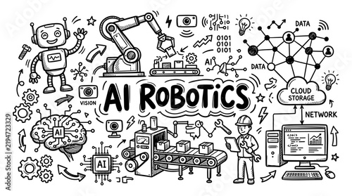 AI Robotics Hand Drawn Doodle Illustration