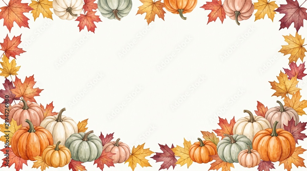 Fototapeta premium Watercolor autumn harvest frame