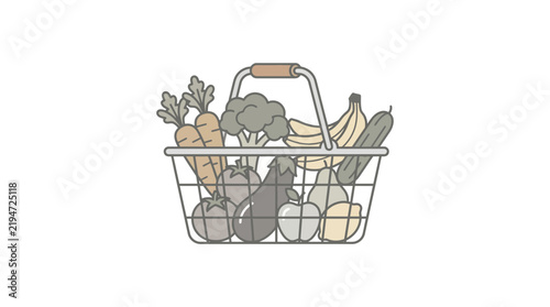 Wire grocery basket filled with fresh produce.