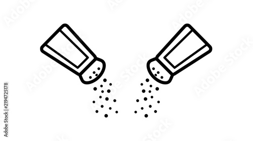 Salt and pepper shakers pouring seasoning with falling grains, food and cooking icon concept - vector illustration