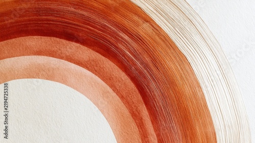 Rustic boho earth tone backdrop watercolor concept. Abstract concentric circular pattern with textured lines in earth tones