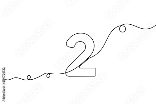 Number 2 continuous line art featuring a minimalist design, editable stroke, and vector illustration.