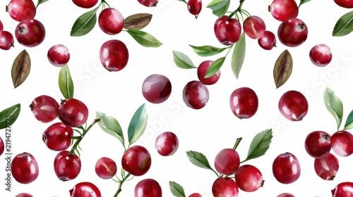 Vibrant Red Berries with Green Leaves on White Background for Freshness and Nature Themes