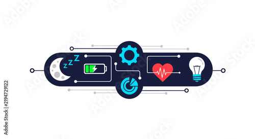 Health Monitoring and Productivity Lifecycle Infographic with Biohacking Icons