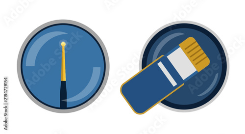 Set of Digital Art Icons featuring Stylus and Eraser Tool in Flat Vector Style for Graphic Design Software