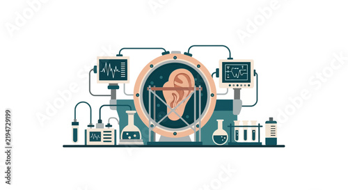 Bioengineering Human Ear in Advanced Medical Laboratory Vector Illustration