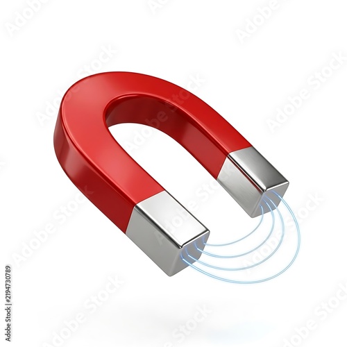 Classic Red Horseshoe Magnet with Visible Magnetic Field Lines Isolated