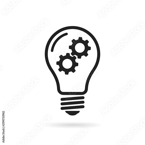 Minimalist Light Bulb Icon Featuring Internal Mechanical Gears Symbolism