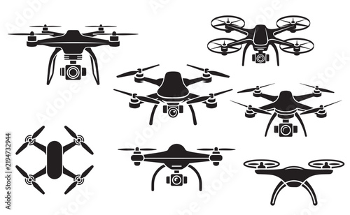 Vector Drone Silhouette Icon Set Bundle art
