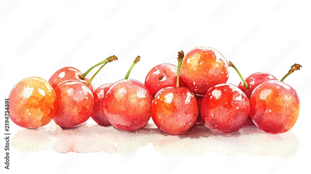 Obraz premium adorable watercolor cluster of acerola cherries, white background