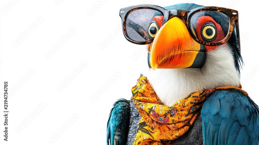Obraz premium adorable watercolor toucan sitting on a branch, white background