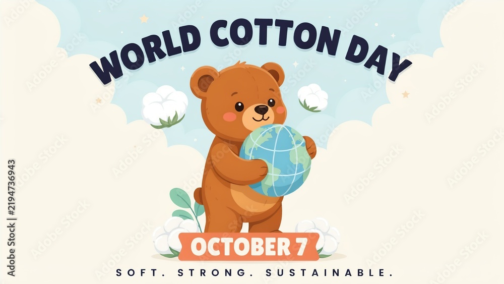 Fototapeta premium Cute bear holding globe for world cotton day