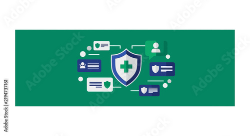 Medical Health Data Security and Protection Flat Illustration on Green Background