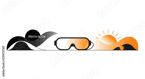 Minimalist Abstract Ski Goggles Illustration with Mountain and Sun Landscape