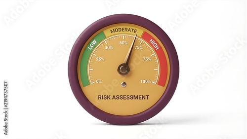  Financial Risk Assessment Gauge Meter with Moderate Needle 3D Isometric Icon Isolated on White Background