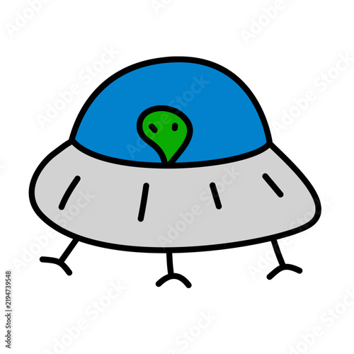 Hand Drawn Alien in UFO Illustration – Playful Space-Themed Cartoon Graphic Element