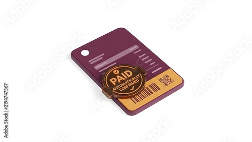  Paid Digital Invoice with Bronze Stamp and QR Code 3D Isometric Icon Isolated on White Background
