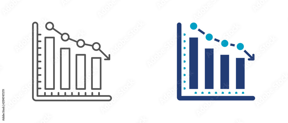 Obraz premium falling chart icon set, financial decline symbol for revenue loss, market downturn, business risk, and economic crisis. editable vector illustration