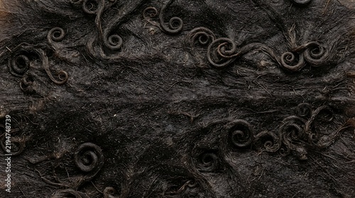 Detailed close-up view of black astrakhan fur showing its natural curly texture