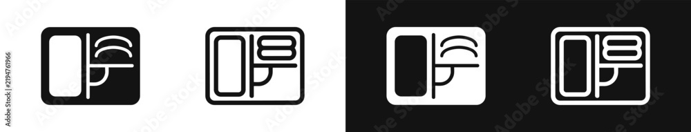 Fototapeta premium Minimalist landline phone icon set in solid and outline styles on black and white backgrounds, for communication or support.