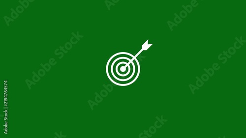 Target animation with arrow hitting bullseye on green background, for business strategy, and success concepts