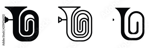 WebTuba brass instrument vector icon set, euphonium french horn symbol for classical orchestra marching band jazz musical concert performance equipment sound, flat linear outline style